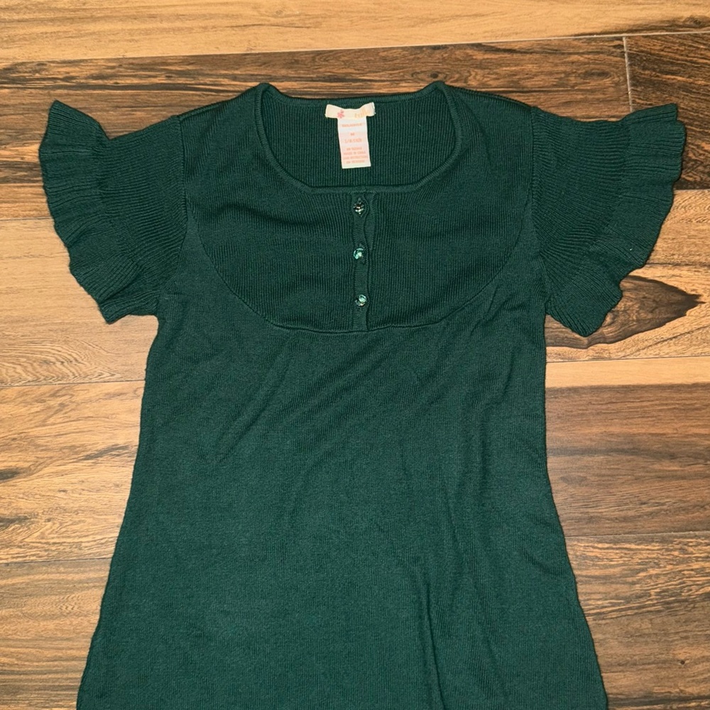 Vintage Tulle Green Ruffle Sleeve Top